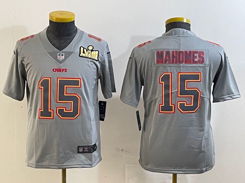 Youth Kansas City Chiefs #15 Mahomes Grey 2025 Nike Vapor Limited NFL Jersey style 2092->youth nfl jersey->Youth Jersey